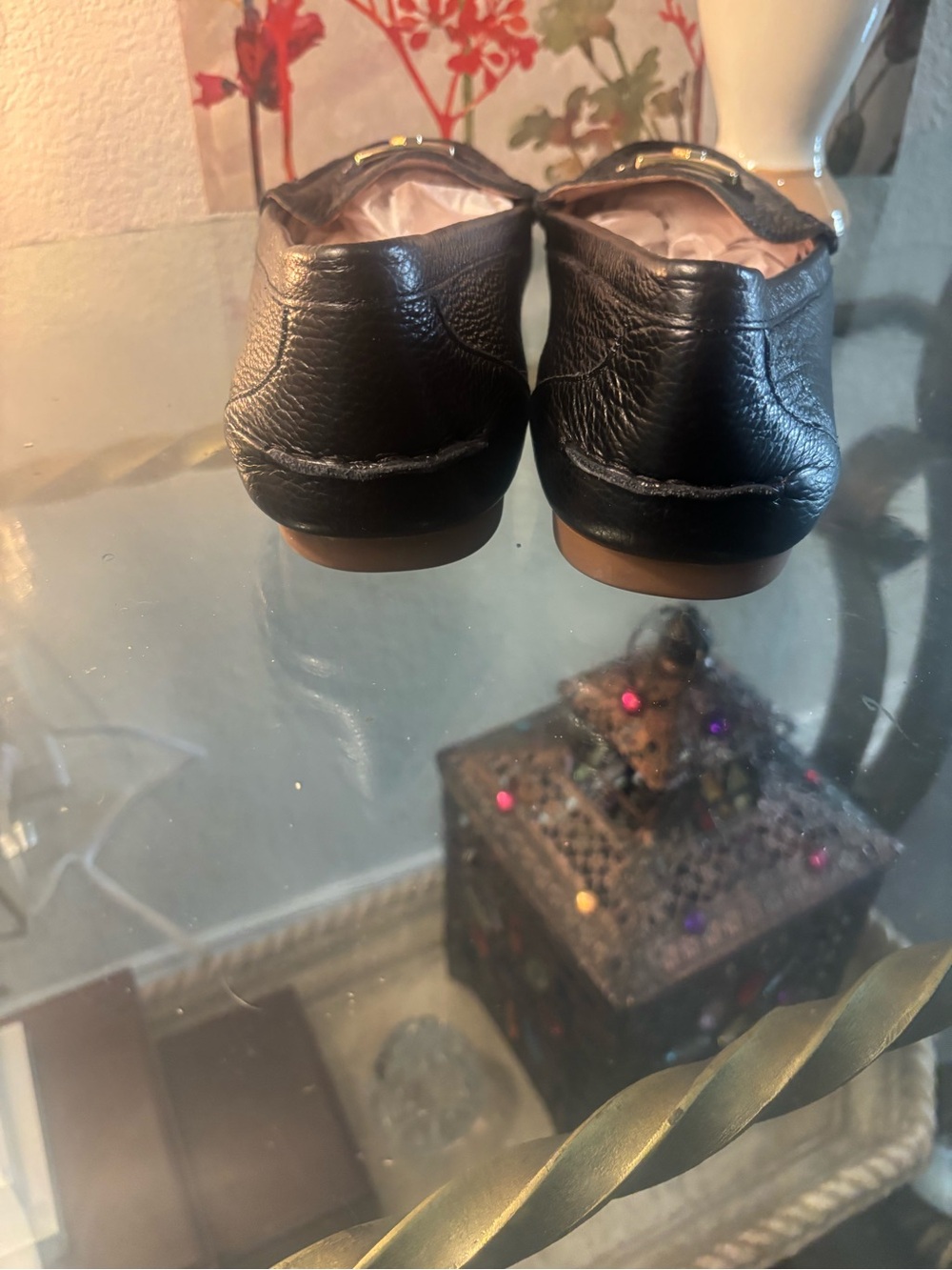 kate spade Black Leather Loafers with Gold Plaque Accent - Picture 5 of 7